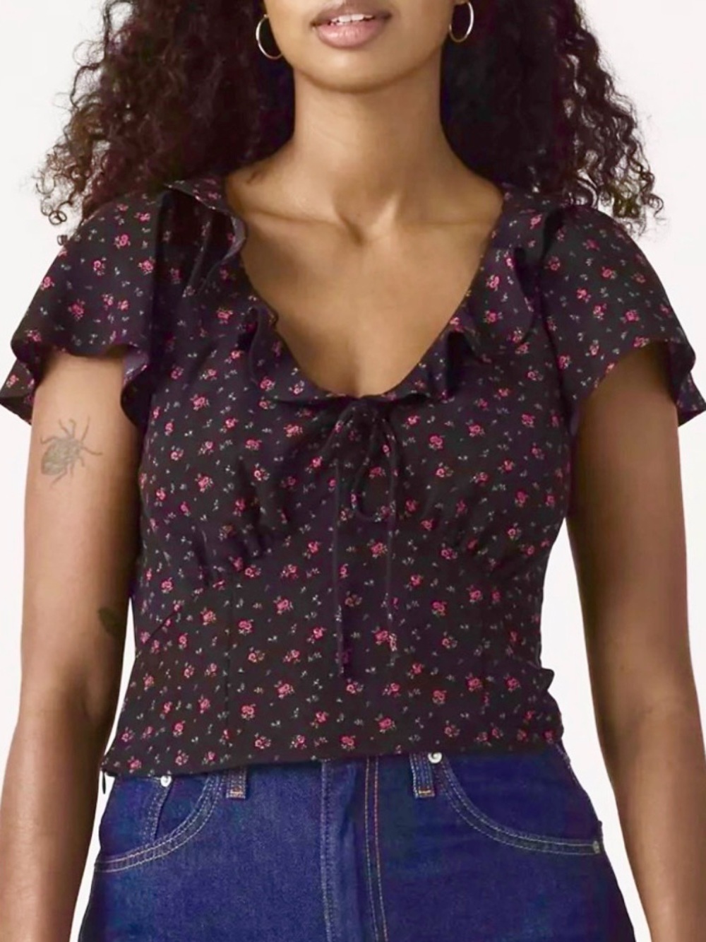 Levi's Mylene Black Ruffled Tie-Front Floral Top